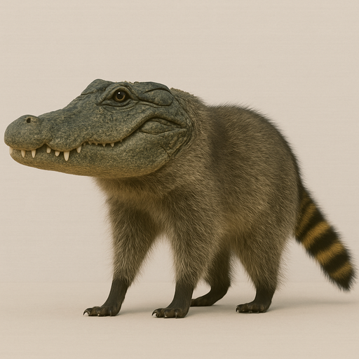 alligator head, raccoon body